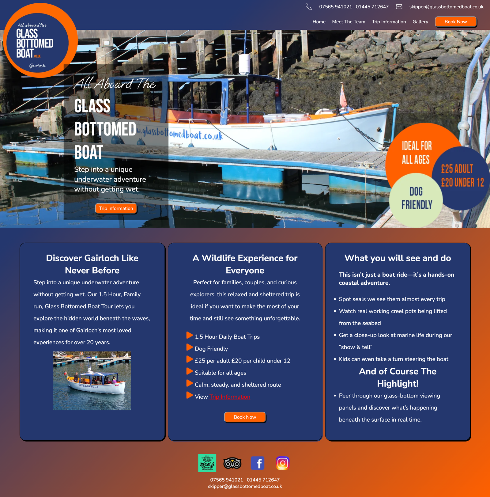 Screenshot of the Glass Bottomed Boat website homepage
